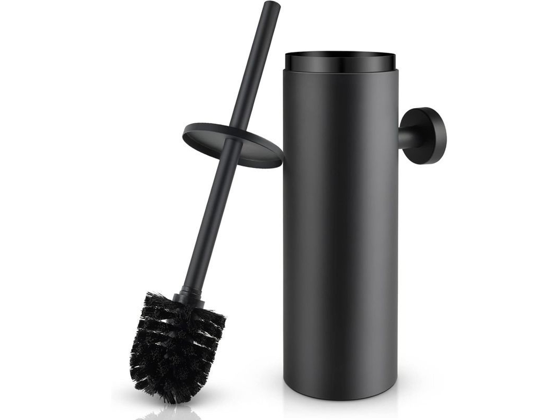 Soporte para escobilla de inodoro negro, de acero inoxidable antibacteriano, fácil de limpiar, para montaje en pared.