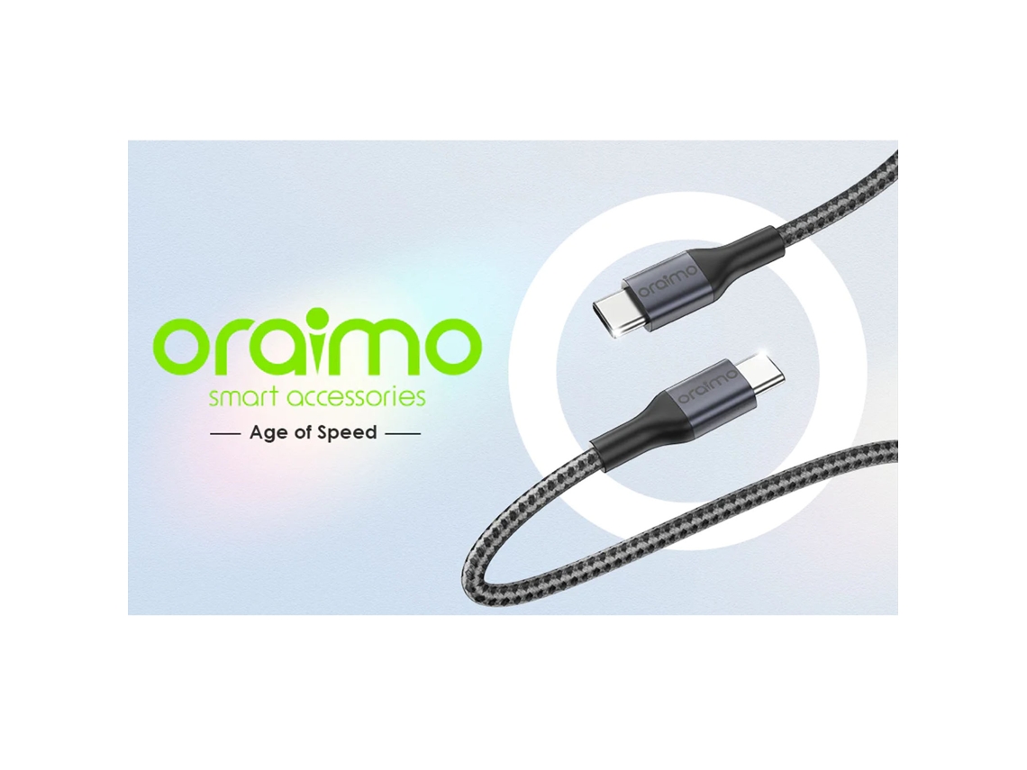 Mali cabo de Dados Oraimo Ocd cc11a Usb c para Usb c 3a 2m Cinza com Carregamento Rápido Pd 3.0 e Qc 3.0
