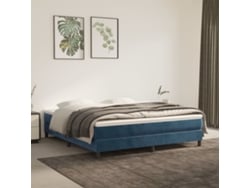 Cama Box Spring Con Colchón Terciopelo Azul Oscuro 180x200 Cm
