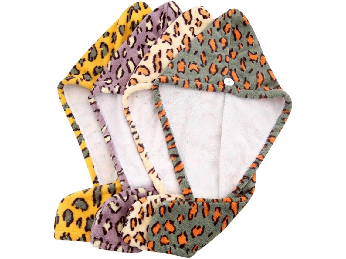 Lot De 4 Turbans De Bain En Microfibre Épaissie Imprimé Léopard Para Cheveux, Secado Rápido Y A...