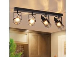 Foco de techo negro de 4 focos, estilo vintage industrial, ajustable a 350°, E14, Nettlife