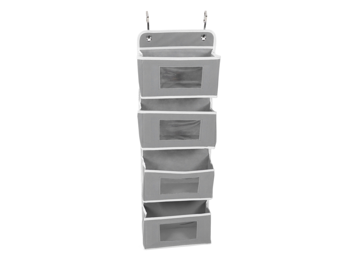 Organizador Colgante Para Puerta Con Ganchos, 4 Bolsillos, Para Cocina, Cuarto Infantil, Armario, Gris.