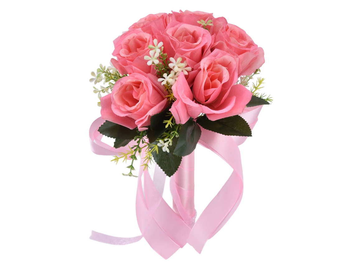Ramo De Novia Artificial Rosa Para Bodas Y Sesiones De Fotos Con Detalles Exquisitos Y Color Duradero.
