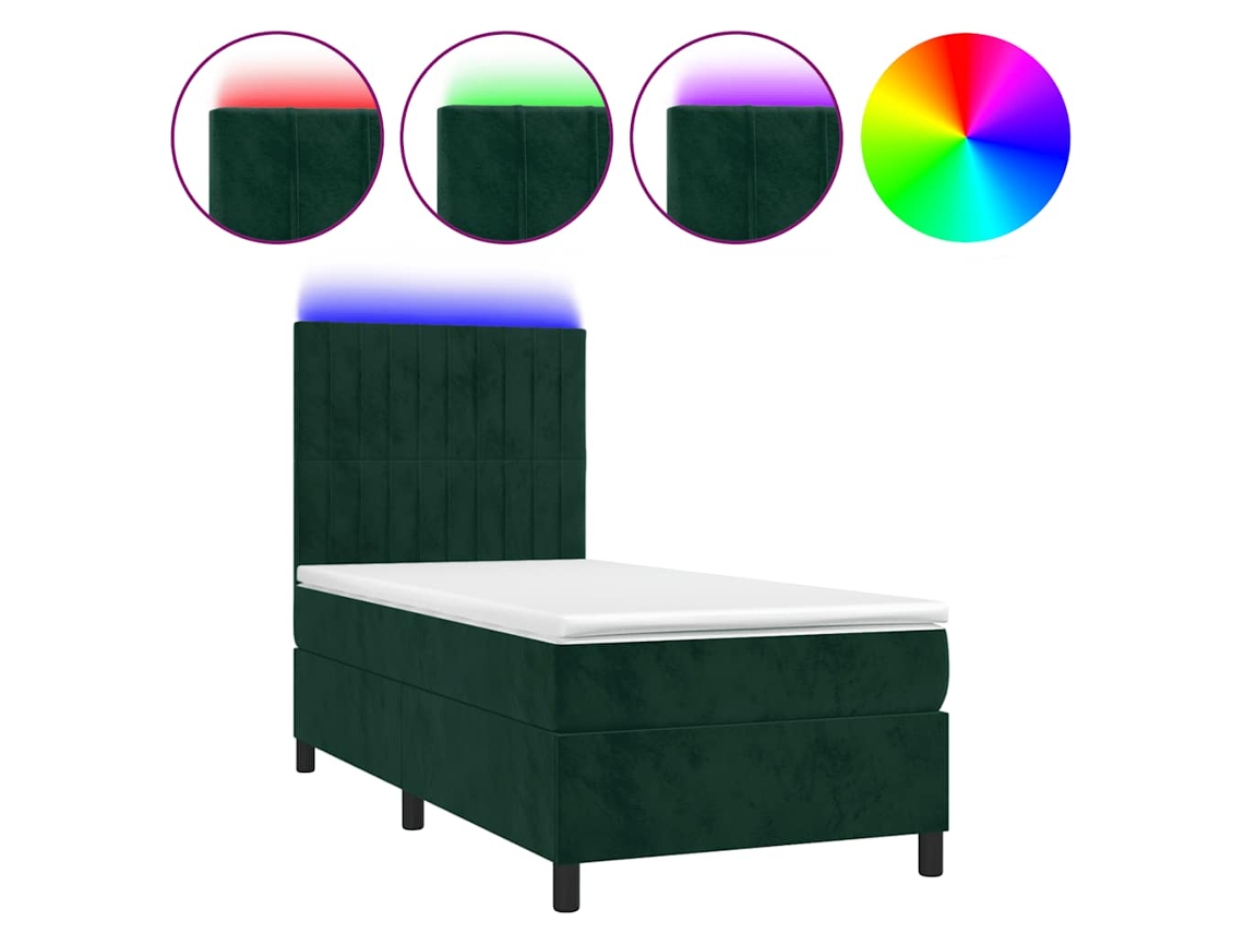 Maison Exclusive - Cama Box Spring Colchón Y Led Terciopelo Verde Oscuro 90x200 Cm