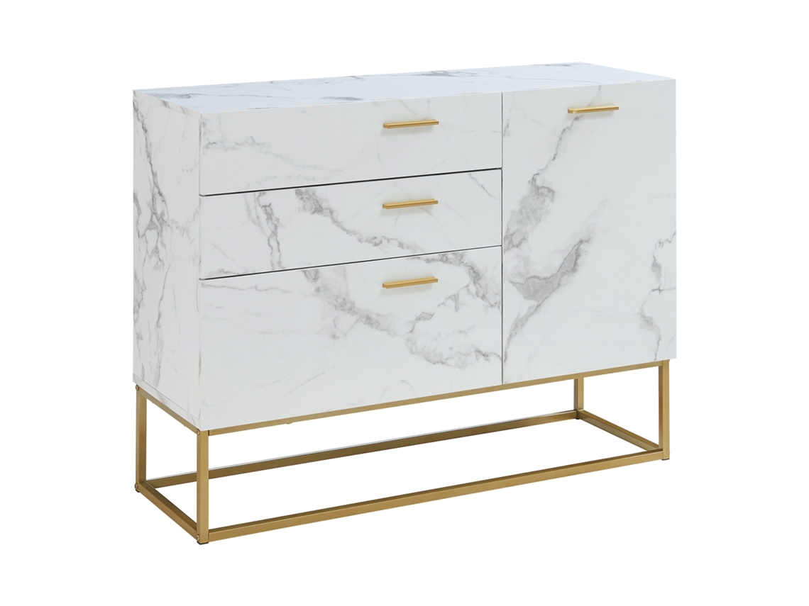 Aparador ligero, lujoso y moderno con elegante puerta de cristal azul petróleo y tiradores de acrílico cristalino para comedor y sala de estar Hvorstur
