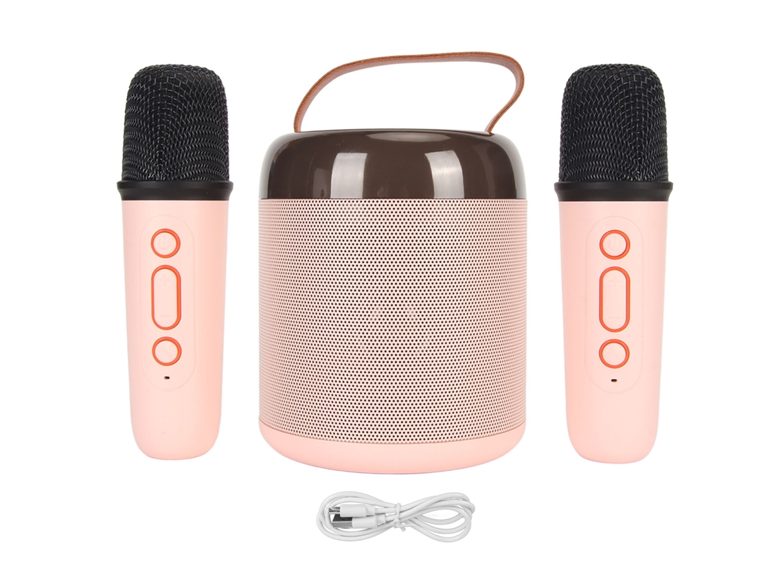 Altavoz De Karaoke Inalámbrico Bluetooth 5.3 Con 2 Micrófonos, Portátil, Color Rosa, Ideal Para Fiestas Familiares.