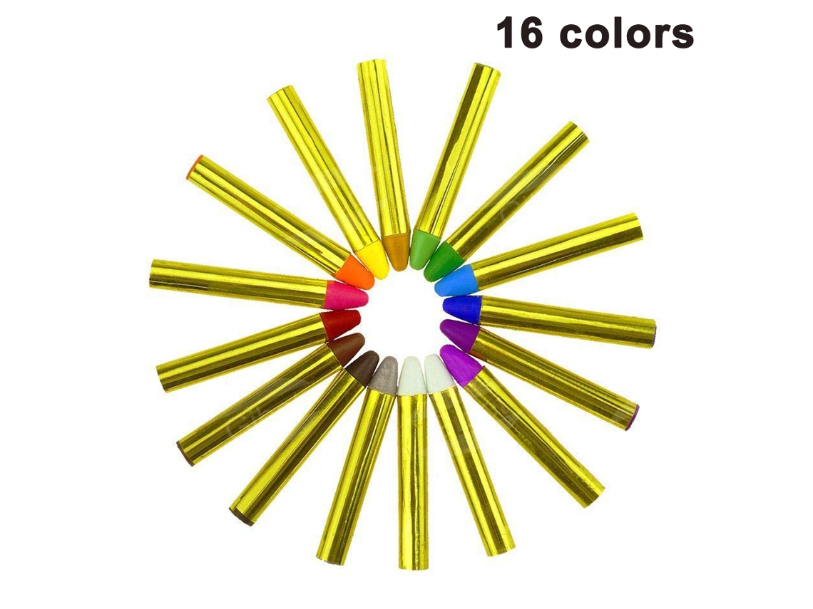 Kit de pintura facial de 16 colores, ceras de maquillaje no tóxicas para niños, crayones para tatuajes corporales para fiestas y disfraces.