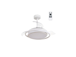 Mini ventilador de techo LED blanco Antila de 45 W y 4000 lúmenes, CCT Cristalrecord