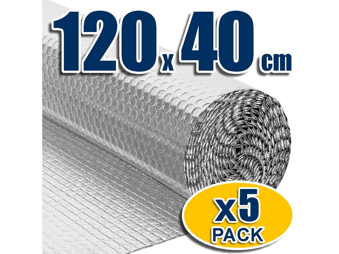 Paquete de 5 paneles aislantes para cajas de persianas. Evitan el calor y el frío. Fácil instalación. 100 láminas de aluminio y burbujas antihumedad (120 x 40 cm).