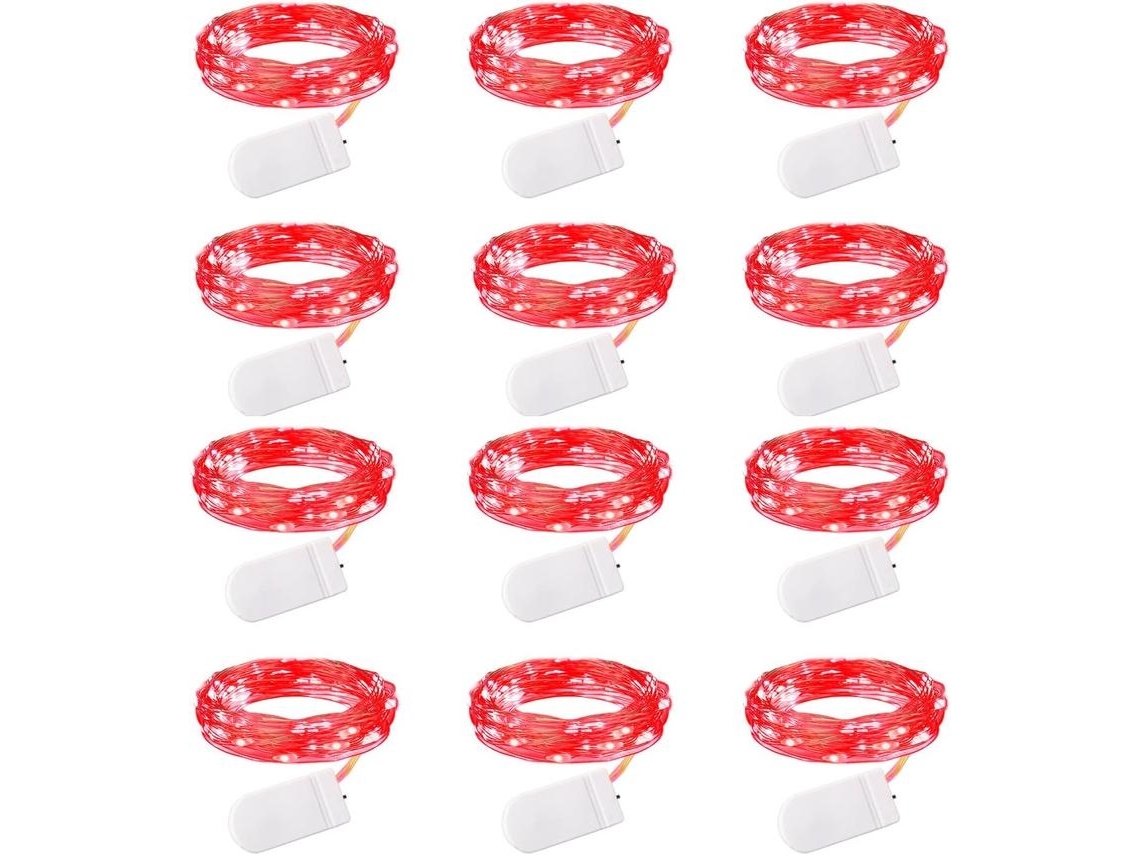 Paquete Con 12 Luces De Hada Led Por Batería 6 5 Pies 20led Hilo Plateado Impermeable Para Artesanía Haz Tú Fiesta De Navidad Gusshious Rojo