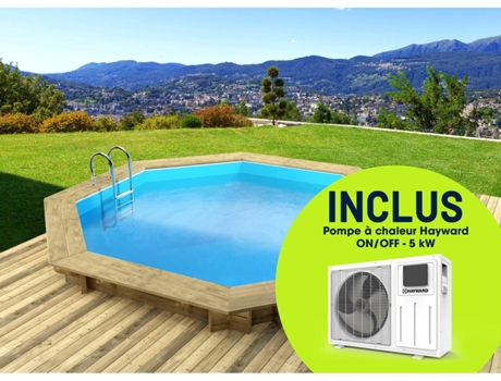 Piscina de madera "Verona" - 5,10 x 1,20 m + bomba de calor reversible "Simplicity by Hayward" ON/OFF - 5 kW - Blanco HABITAT & JARDIN