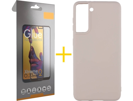 Carcasa y Protector de Pantalla de Vidrio Full Samsung S21 Plus SKYHE Silicona Líquida Rosa