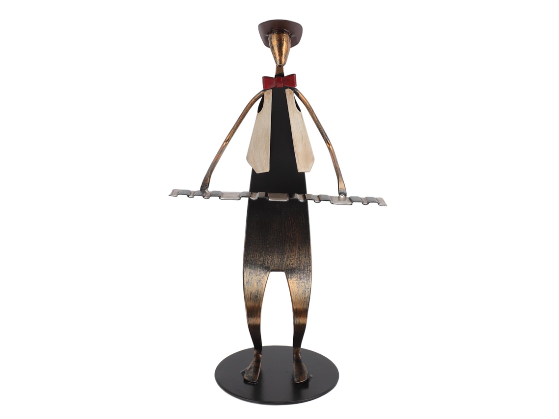 Estatua decorativa de metal con forma de pianista, ideal para colocar sobre una mesa o estante.