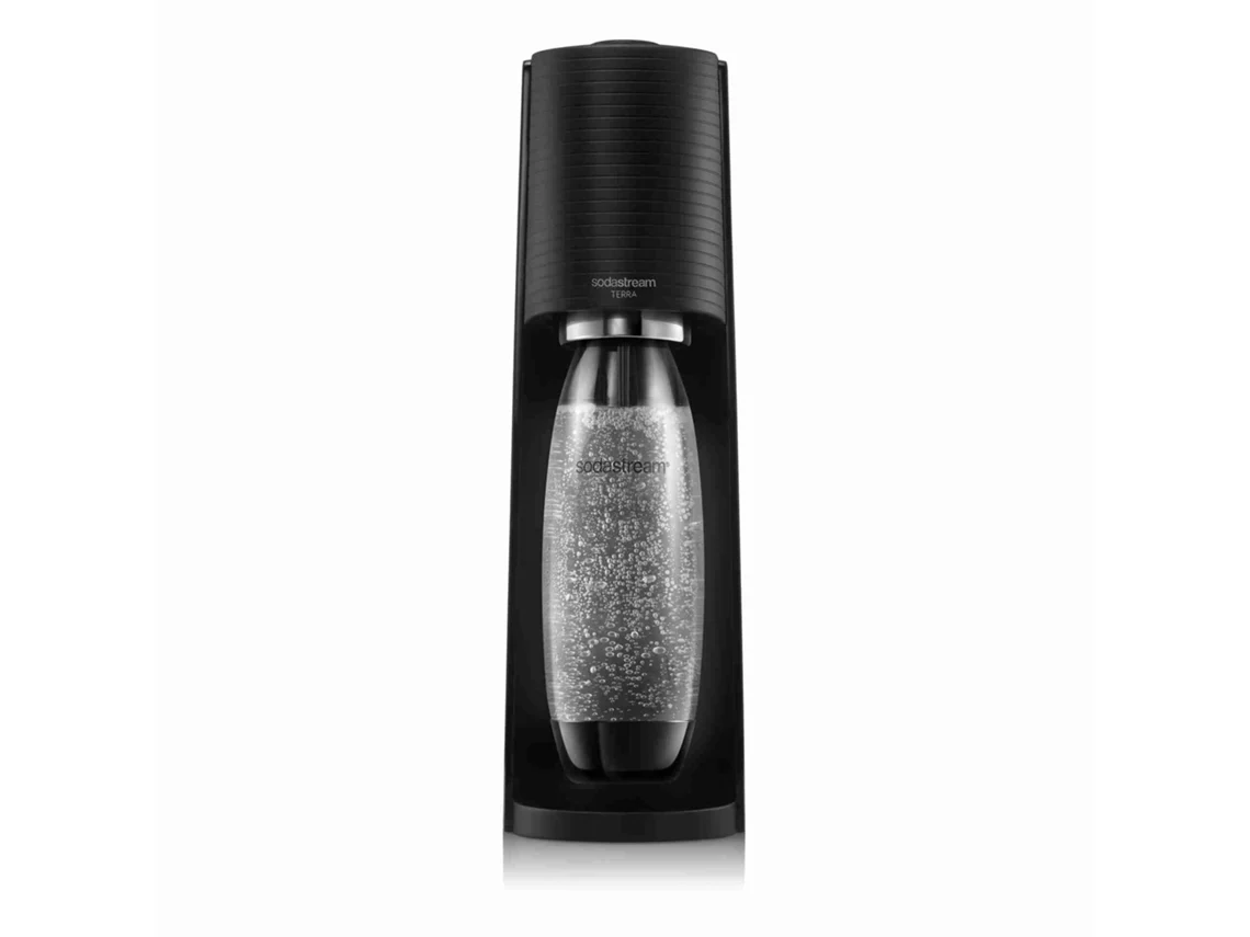 Pack Máquina De Agua Terra Gas 1 Botella 1L Compatible Con Lavavajillas 1 Recambio Gas Clip-On Negro 60L SODASTREAM