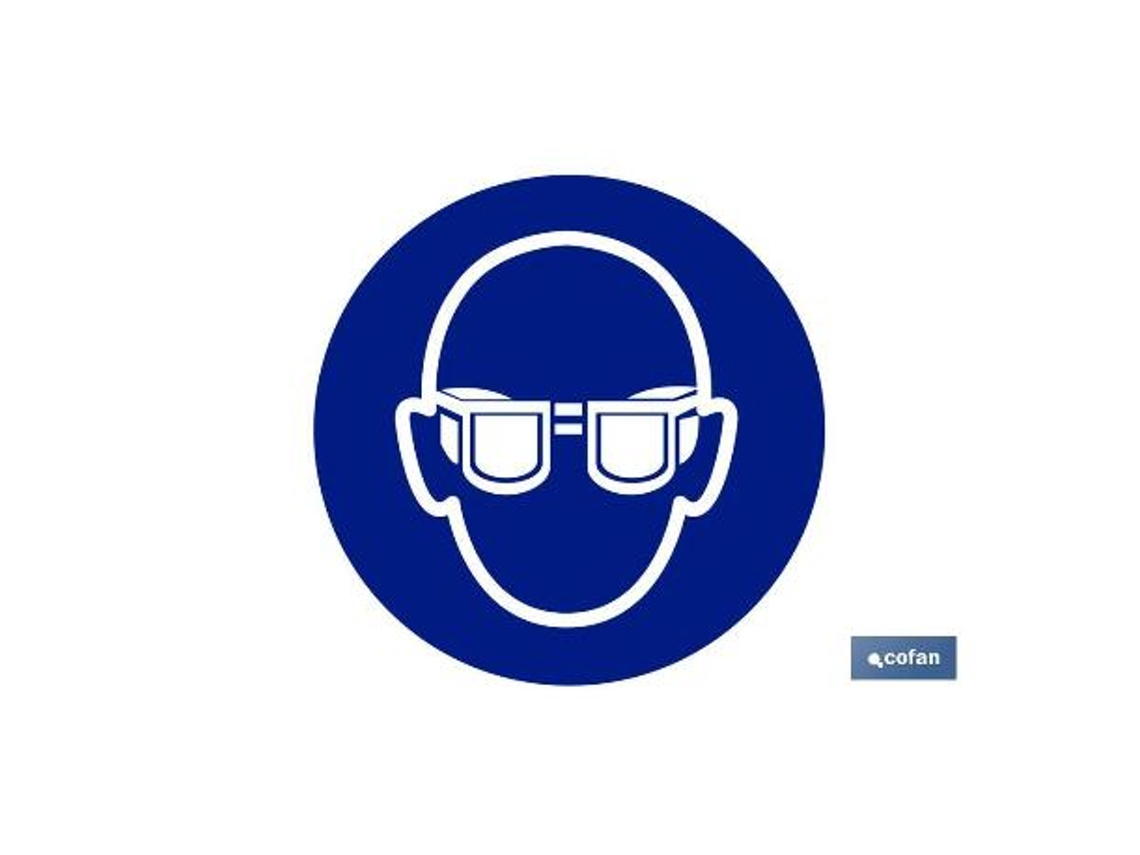 Señal adhesivo 105x105mm. obligatorio uso de gafas