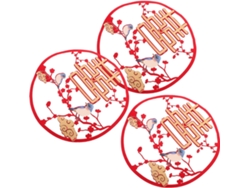 Juego de 3 pegatinas tradicionales para bodas, varios estilos, tela roja, decoración para dormitorio/coche, GOKOCO