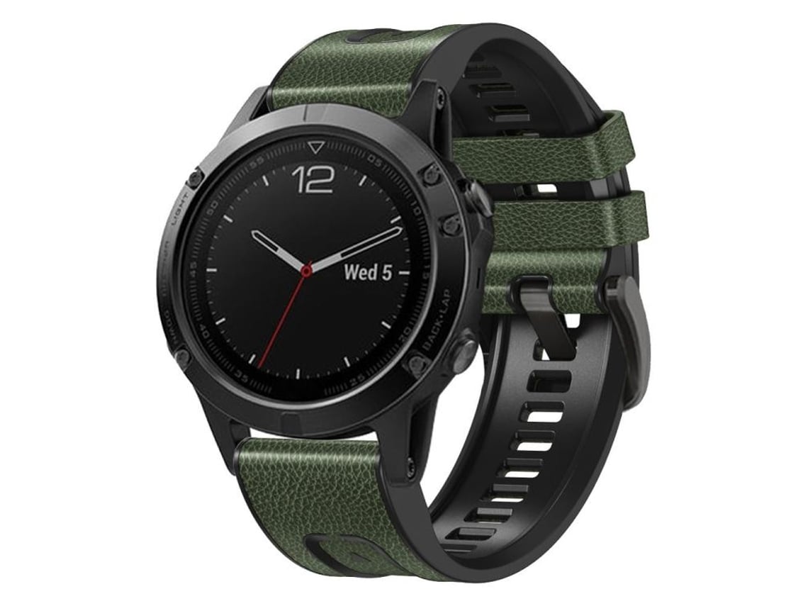 Bracelete Para Garmin (22mm) - Couro E Silicone - Liberação Rápida - Fivela De Aço Preta Verde-exército