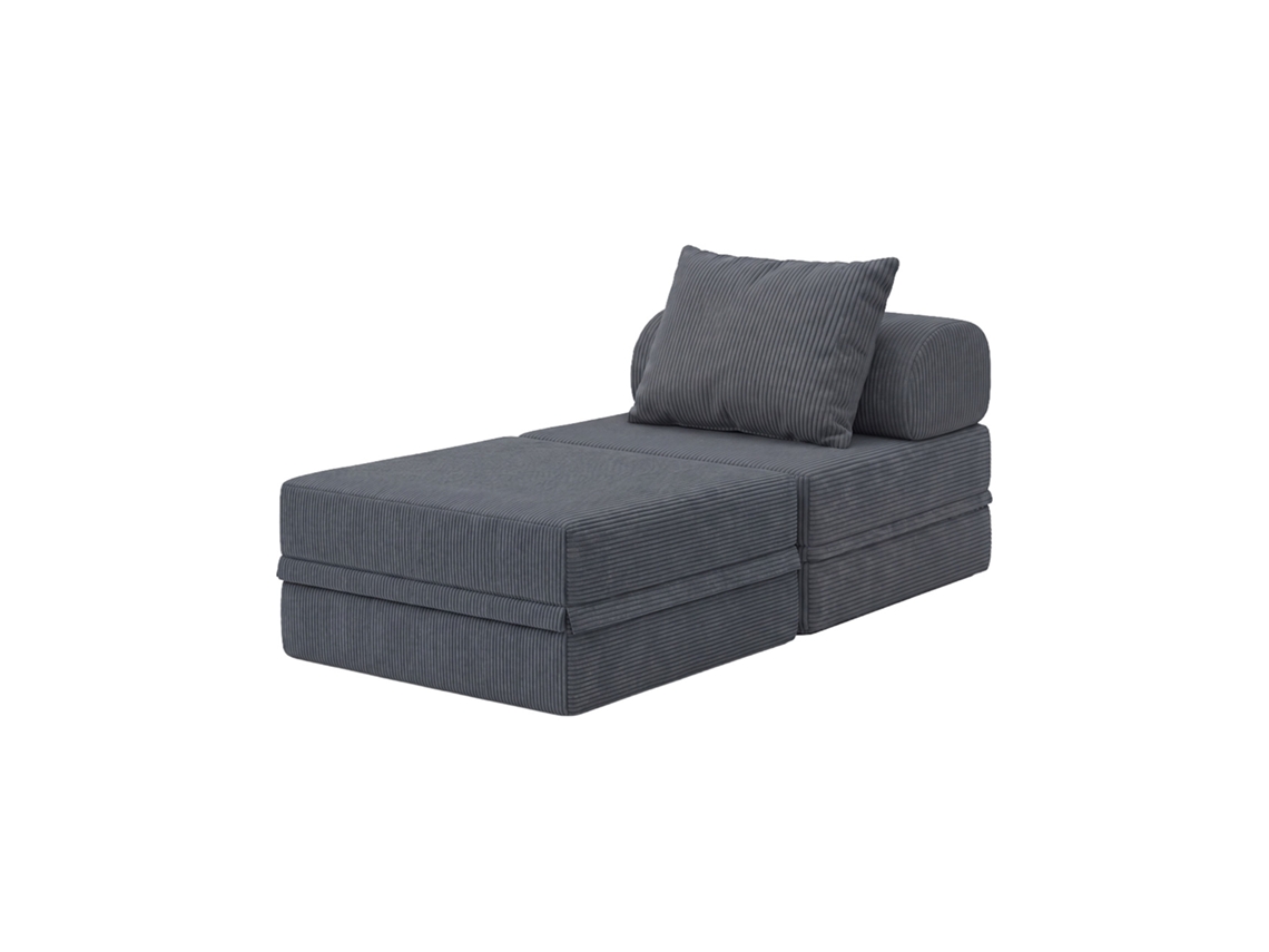 Sofá Modular 1 Lugar + Puff  Convertible  Veludo Regular Cinza