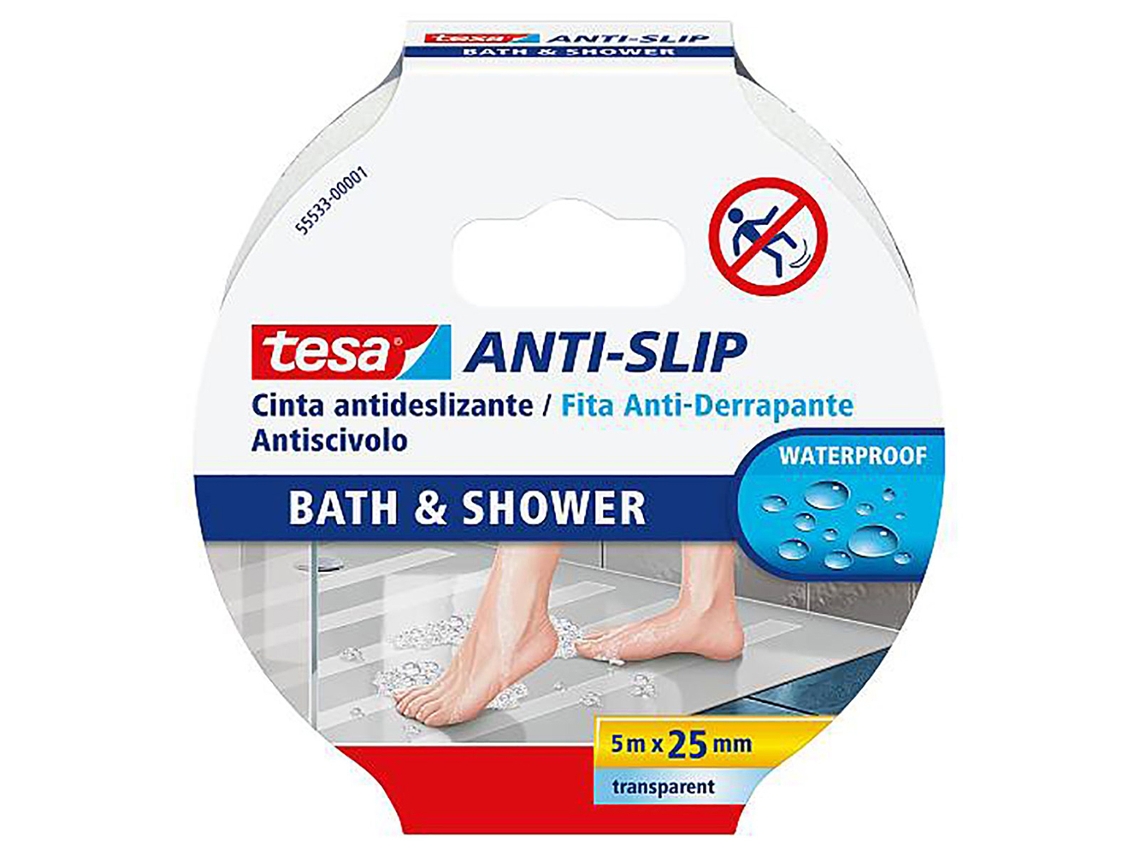 Cinta Adesiva TESA Antideslizante p/ Baño Transparente (25mm x 5m)