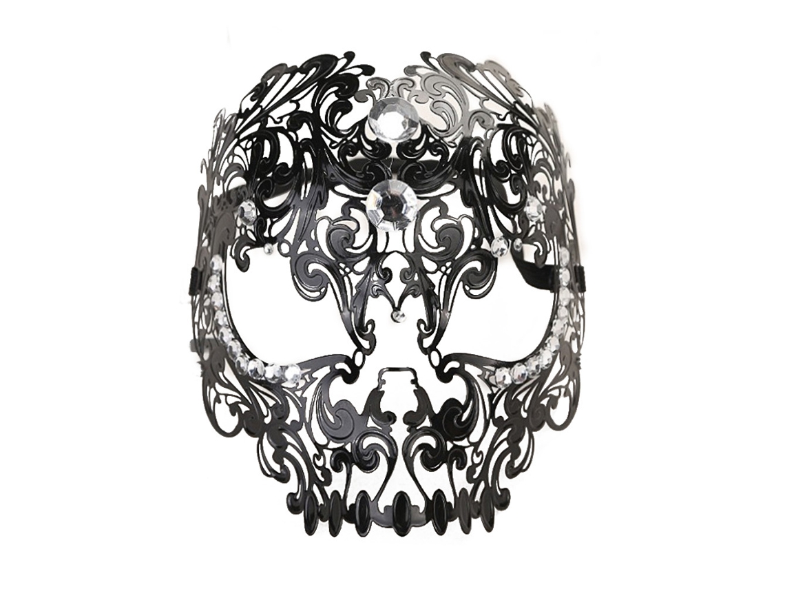 KOFIHETY Máscara de Metal Negro con Diseño de Calavera y Ojo Hueco para Fiesta de Disfraces