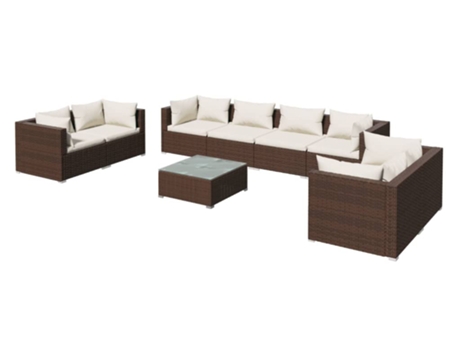 Conjunto 9 muebles de jardín VIDAXL y cojines ratán sintético marrón