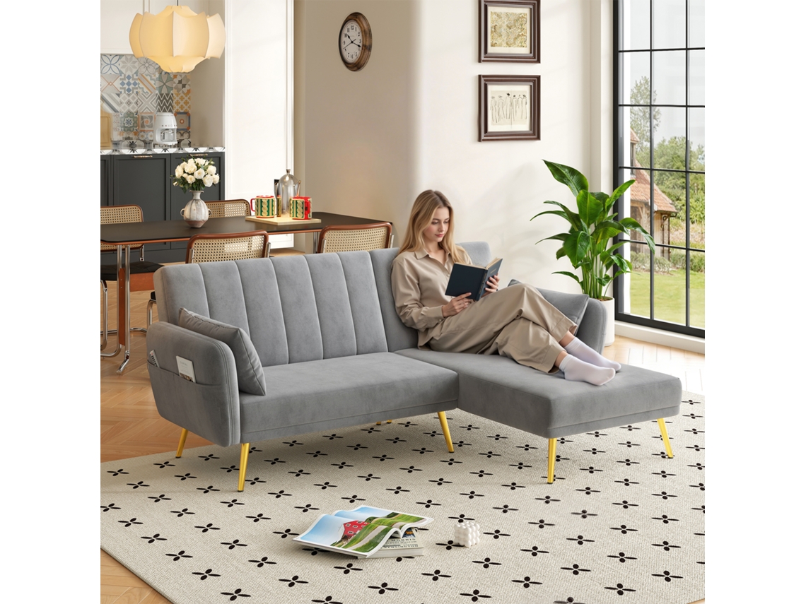 Sofá Cama En L Con Chaise Longue Sofá Esquinero Convertible Salón Dormitorio Cine Hogar