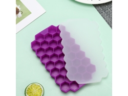 Máquina de hielo reutilizable (morada) con tapa para uso en verano.