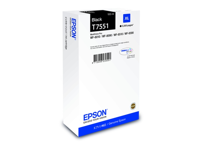 Cartucho de tinta original EPSON, T7551 100 ml , Negro, XL, C13T755140