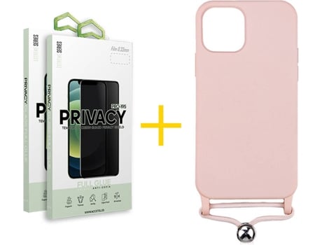 Carcasa + 2 Protectores de Vidrio Anti-Spy iPhone 13 Pro Max SKYHE Gel Rope Rosa Pastel