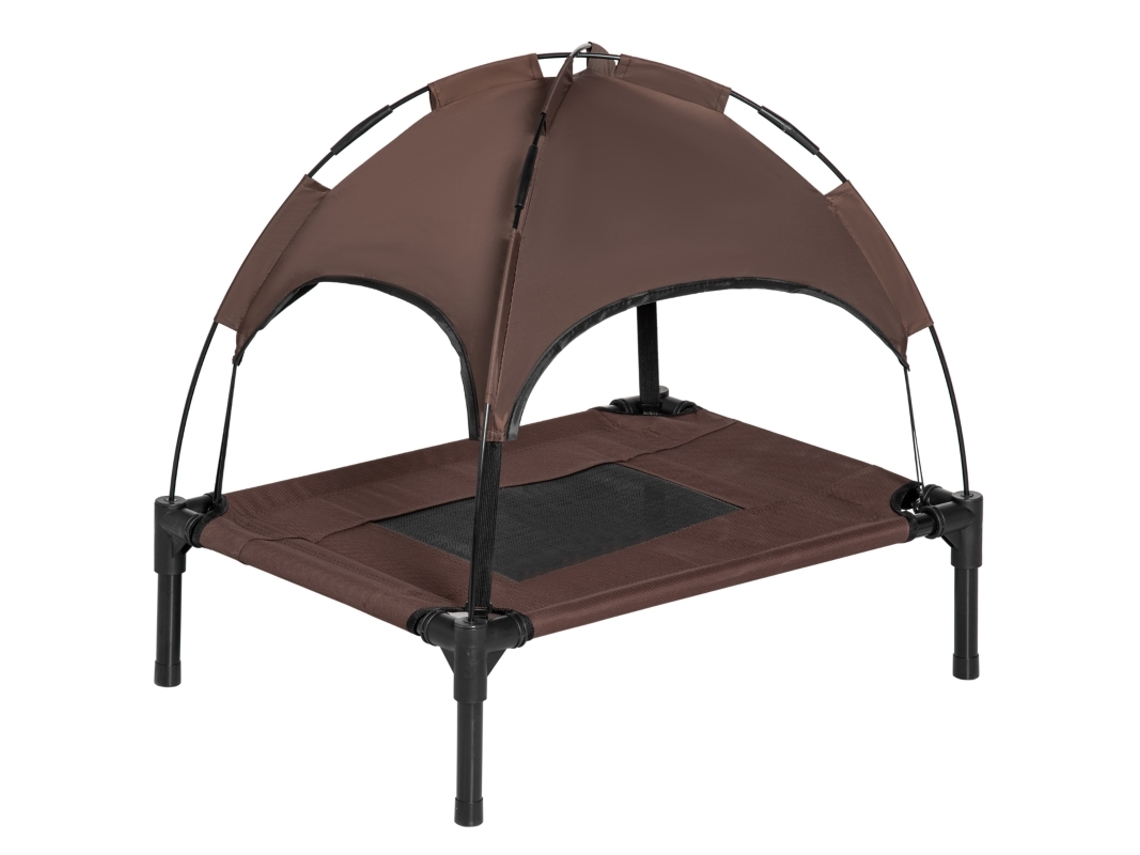 Cama Elevada Con Dosel De Tafetán, Color Café, 61x46x62cm