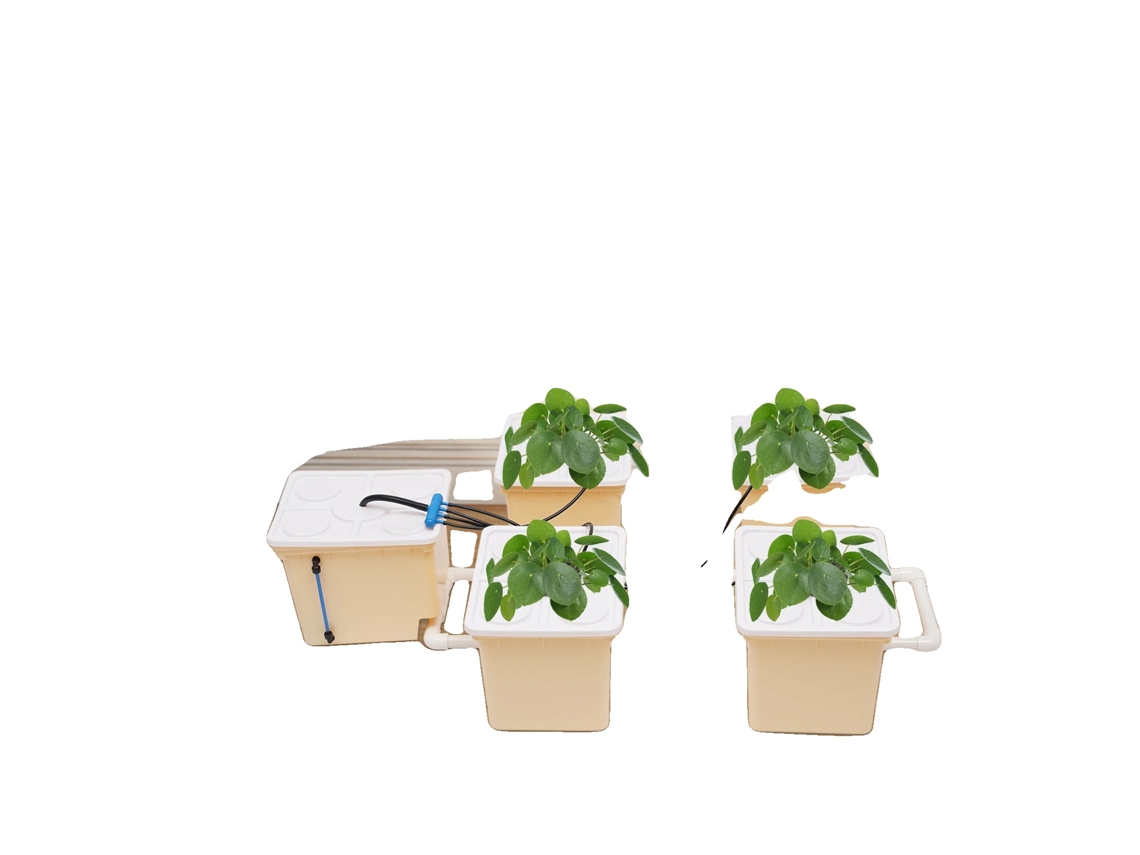Sistema de cultivo hidropónico, 4 cubos, bomba de agua eficiente, amarillo claro OEM
