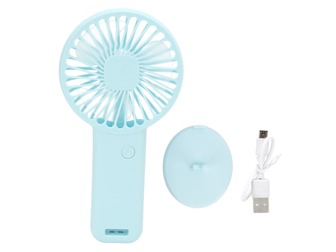 Ventilador portátil silencioso recargable por USB - Azul, ideal para viajes.