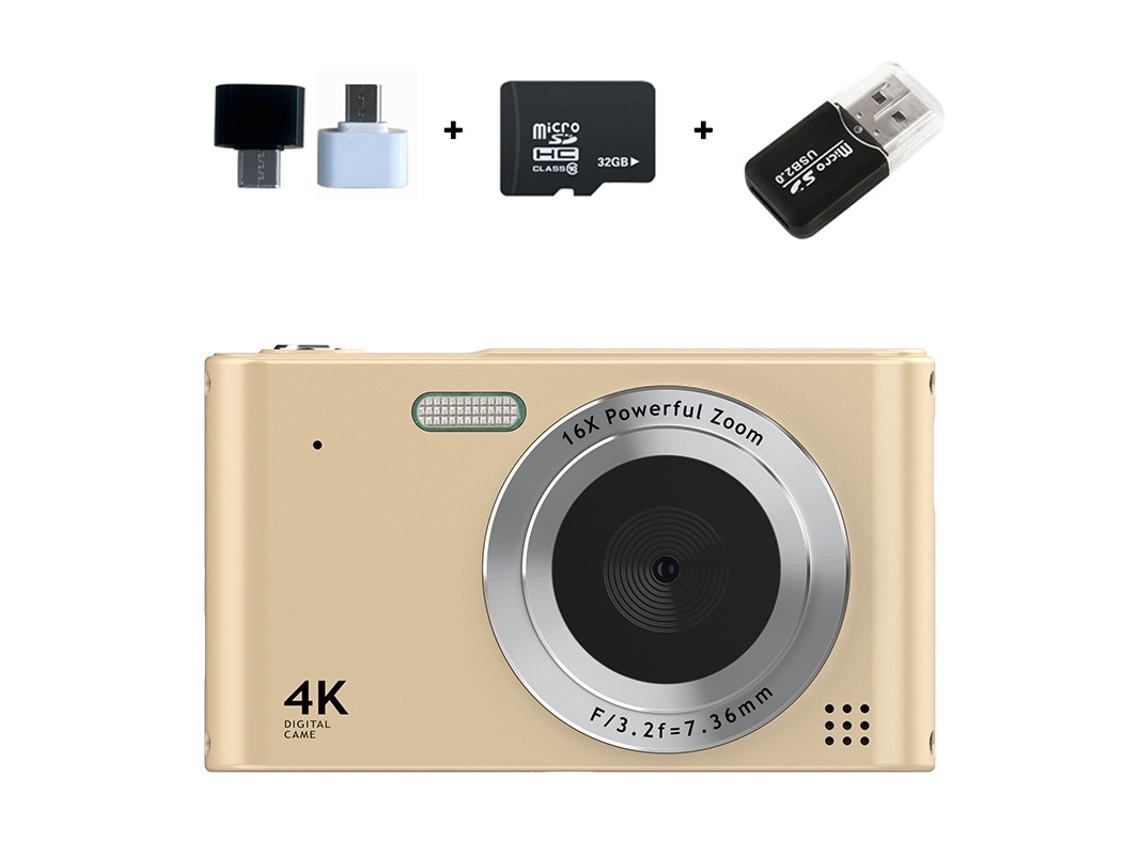 Mini Cámara Compacta Uhd 4k Cámara Digital Enfoque Automático 16x Zoom 32g Oro Veanxin