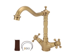 Grifo de baño antiguo de latón europeo con dos manijas