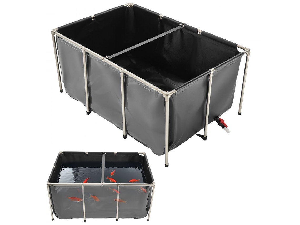 Pecera portátil de PVC de 480L con ventana, marco de acero inoxidable y pecera elevada Tekmaquinas