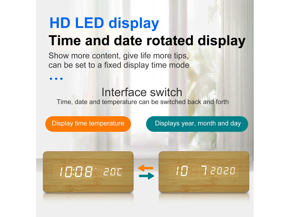 Reloj Despertador Digital De Madera Con Carga Inalámbrica, 3 Alarmas Y Pantalla Led Para El Dormitorio.