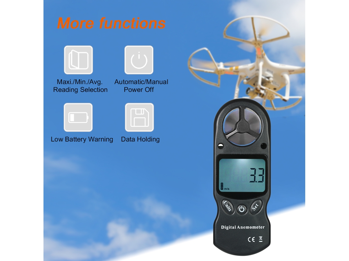 Anemómetro Digital Portátil 8 En 1: Medidor De Velocidad Del Viento, Temperatura Y Humedad (negro).
