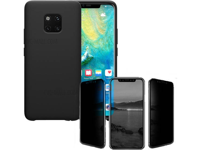 Kit Carcasa y Protector de Cristal Privacy Huawei Mate 20 Pro Silicona Negro