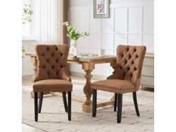 Juego de 2 sillas de comedor MOBRIO tapizadas, modernas, con respaldo capitoné y patas de madera, acabado café.