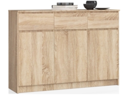 Cómoda Akord K140 Roble Sonoma 138 Cm 3 Puertas 3 Cajones Frente En Color Roble Sonoma 6 Estantes 138x40x99 Cm
