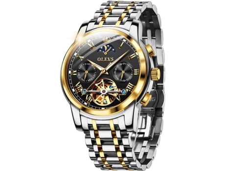 VEANXIN Reloj mecánico hueco impermeable luminoso automático para hombre(correa y esfera negra)