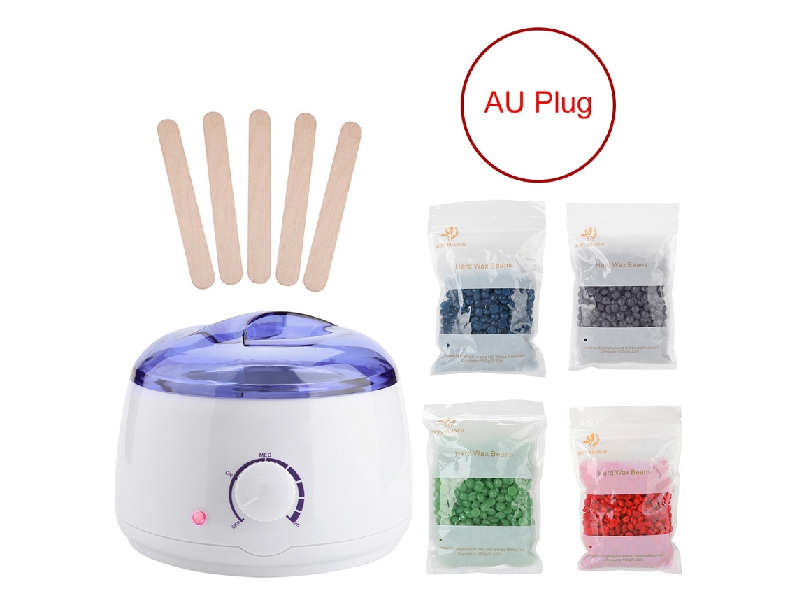Kit 2026: Aquecedor de cera elétrico, 400g de grãos de cera e 5 espátulas depilatórias.