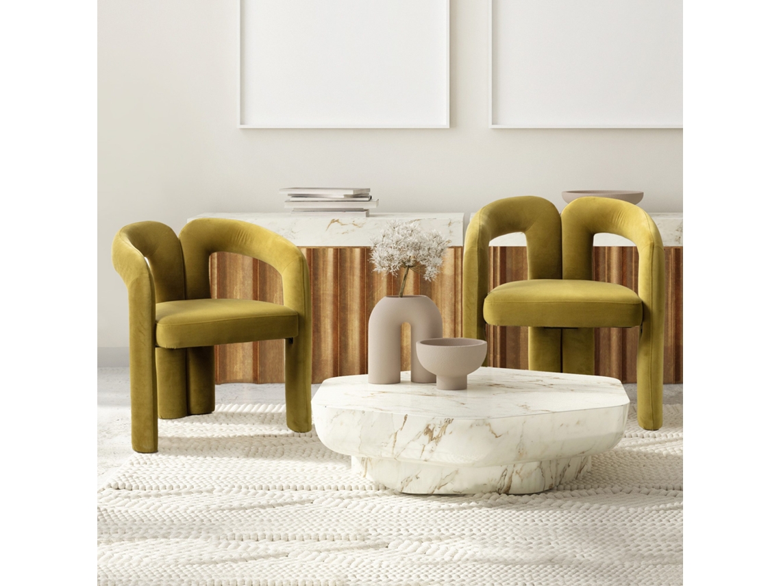 Silla de comedor de 2 piezas, diseño moderno, tapizada decorativa, color verde oliva
