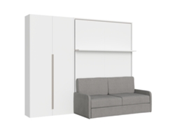Cama Doble Abatible Vertical Versia Sofà 160 Con Sofá, Estante Y Armario Izquierdo 2 Puertas Blanco