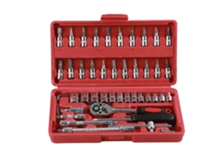 Kit De Herramientas Manuales Con Llave De Carraca, Punzón, Destornillador, Llave Phillips, Pz, Hexagonal Y De Estrella - 46 Piezas