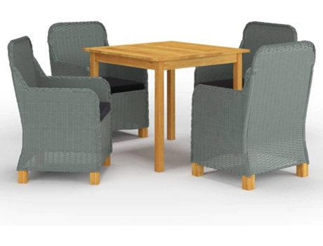 Conjunto 5 de comedor para jardín de VIDAXL gris claro