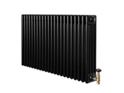 Radiador tradicional de 4 columnas, 600x1010 mm, negro, 1280 W + válvulas termostáticas – Acero al carbono, soportes incluidos.