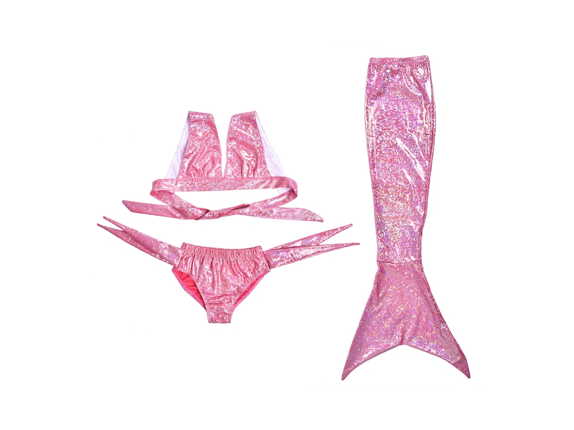 Traje de baño de tres piezas estilo sirena con cola de pez para niña, diseño creativo (130)