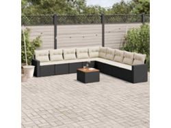 Conjunto de sofá de jardín de 10 piezas con cojines en mimbre sintético negro de DKD Home Decor