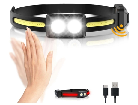 BISBISOUS Bl-6808A-1 Linterna Frontal Recargable Haz Ancho 270 Led Sensor de Movimiento Adultos 9 Modos Negro VIGA EUROPE